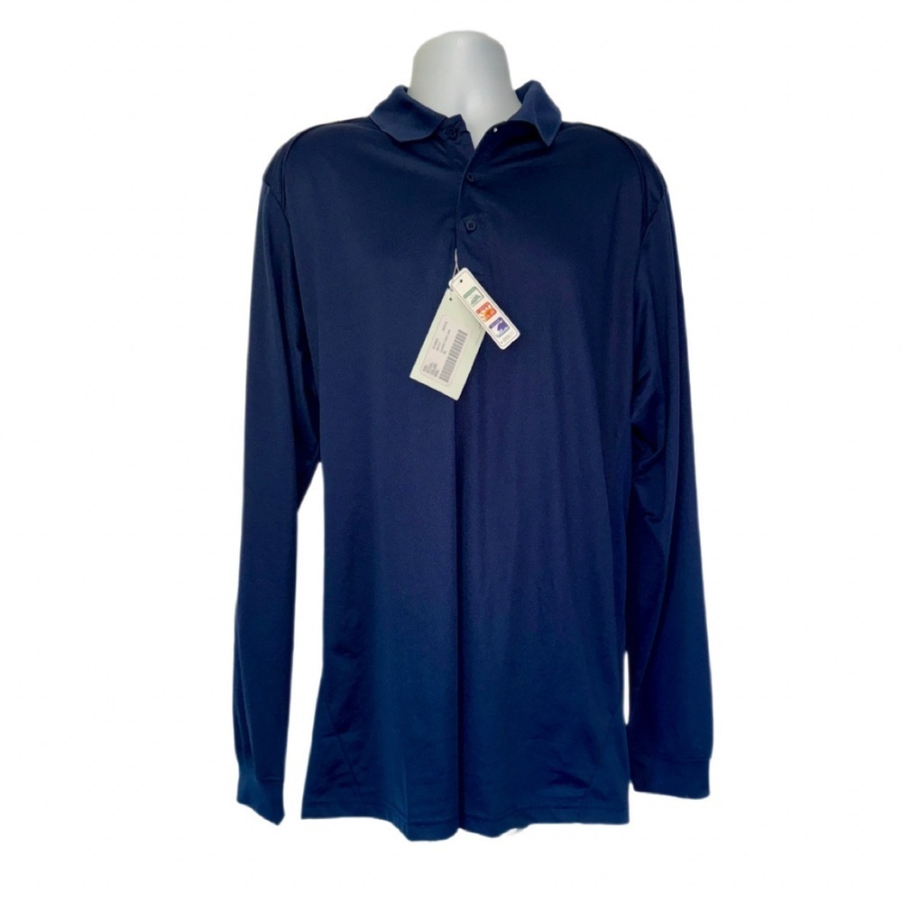 Extreme Performance Long Sleeve Polo Shirt XLT Navy Blue Moisture Wicking NWT